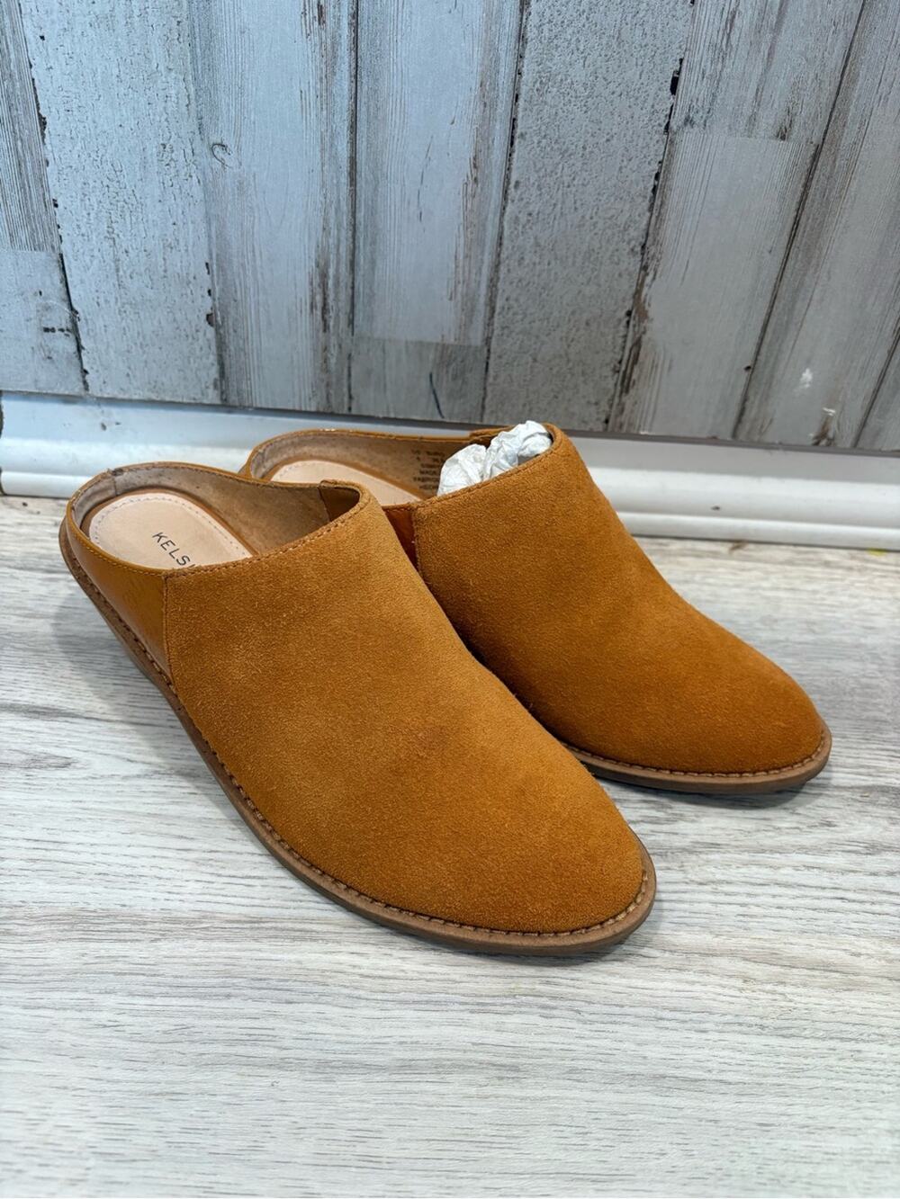 Kelsi Dagger Brooklyn Kellum Whiskey Brown Suede Clog Stacked Heel Mule Bootie 6